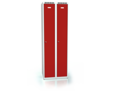 Cloakroom locker ALDOP 1800 x 600 x 500 - metal locker, gray-red, 2x double-plated doors