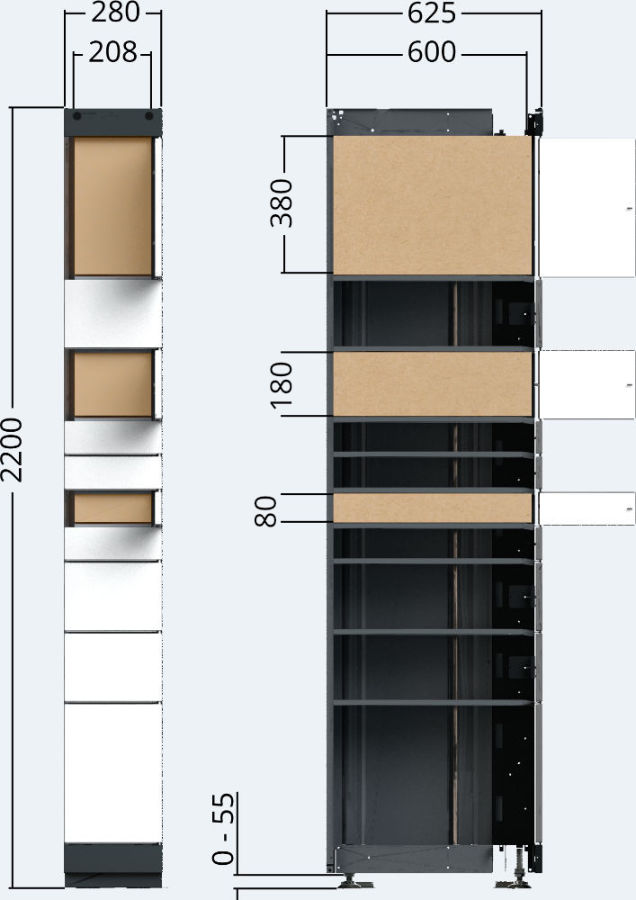 Drawing of the outdoor locker unit of the package delivery station