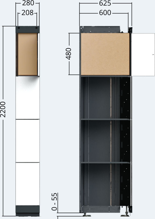 Drawing of the outdoor locker unit of the package delivery station