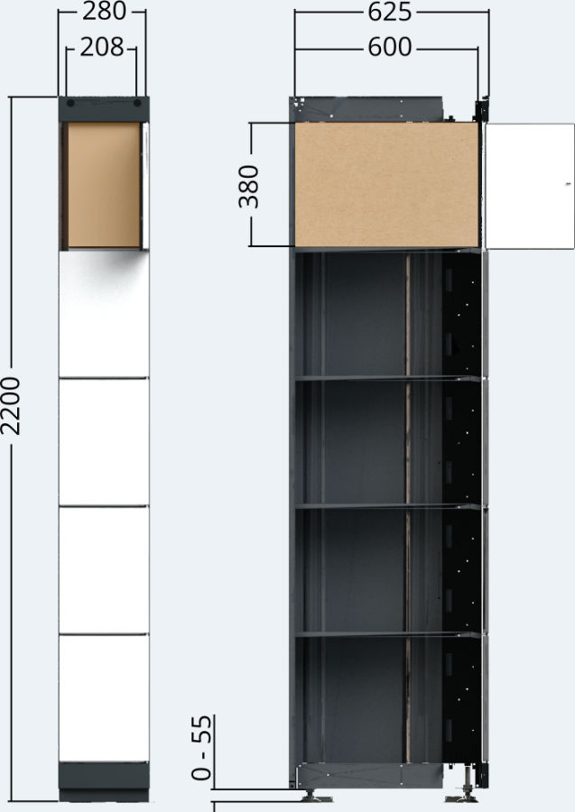 Drawing of the outdoor locker unit of the package delivery station