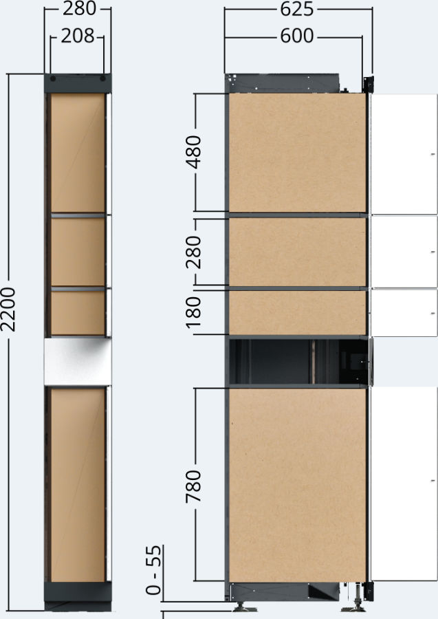 Drawing of the outdoor locker unit of the package delivery station