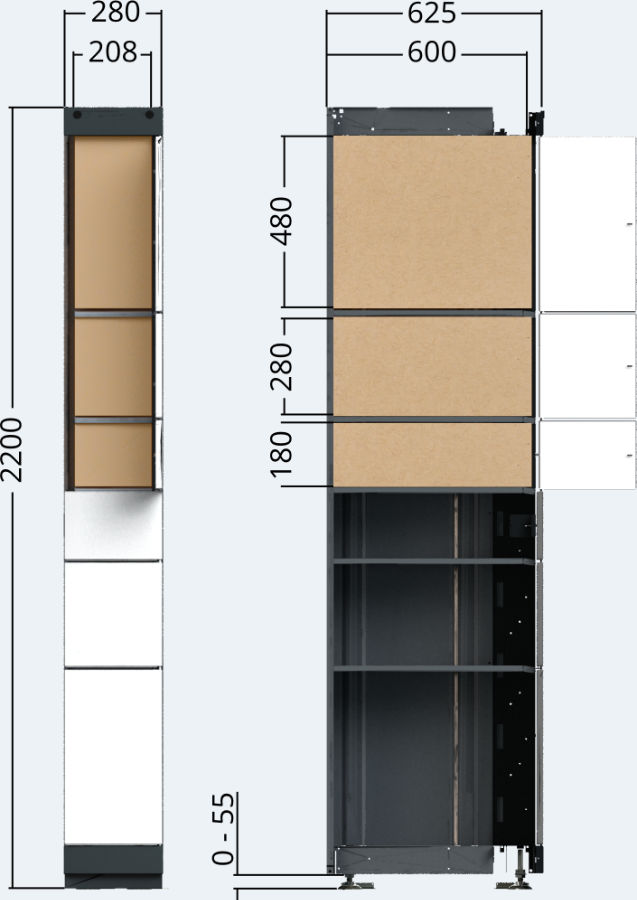 Drawing of the outdoor locker unit of the package delivery station