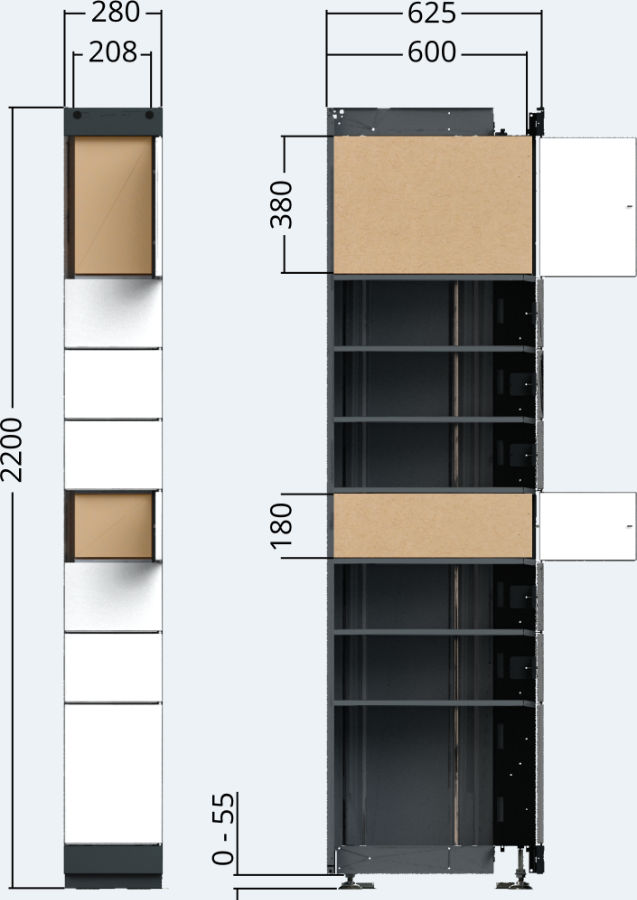 Drawing of the outdoor locker unit of the package delivery station