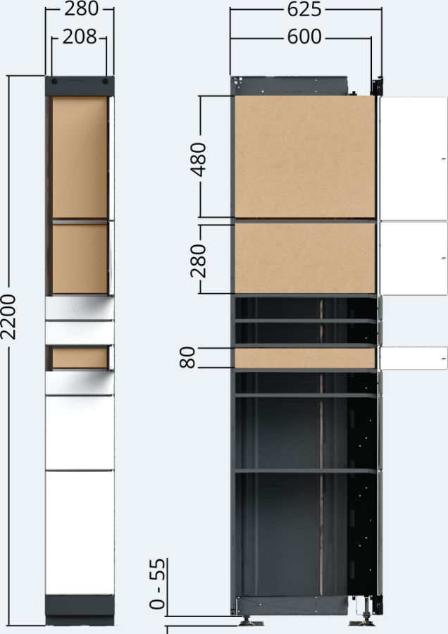 Drawing of the outdoor locker unit of the package delivery station