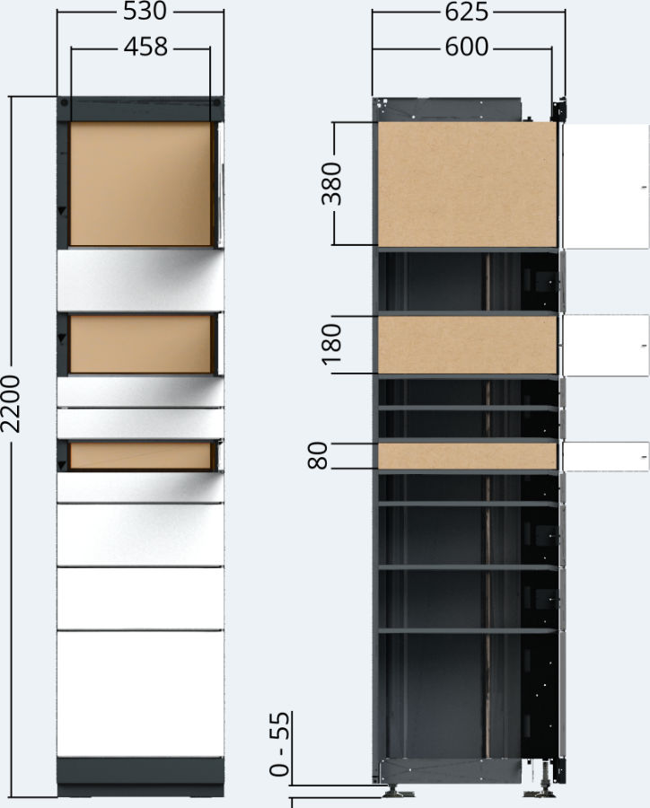 Drawing of the outdoor locker unit of the package delivery station