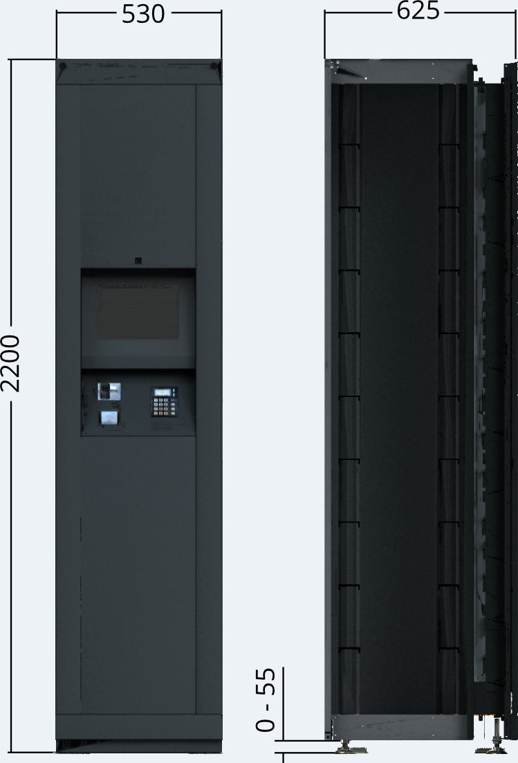 Drawing of the outdoor terminal locker unit of the package delivery station