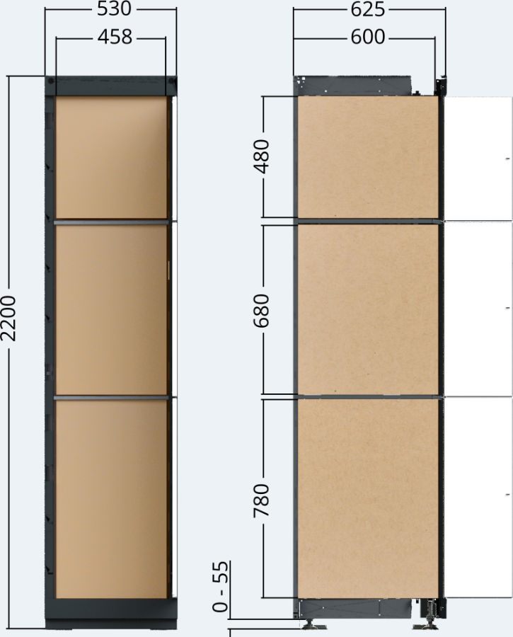 Drawing of the outdoor locker unit of the package delivery station