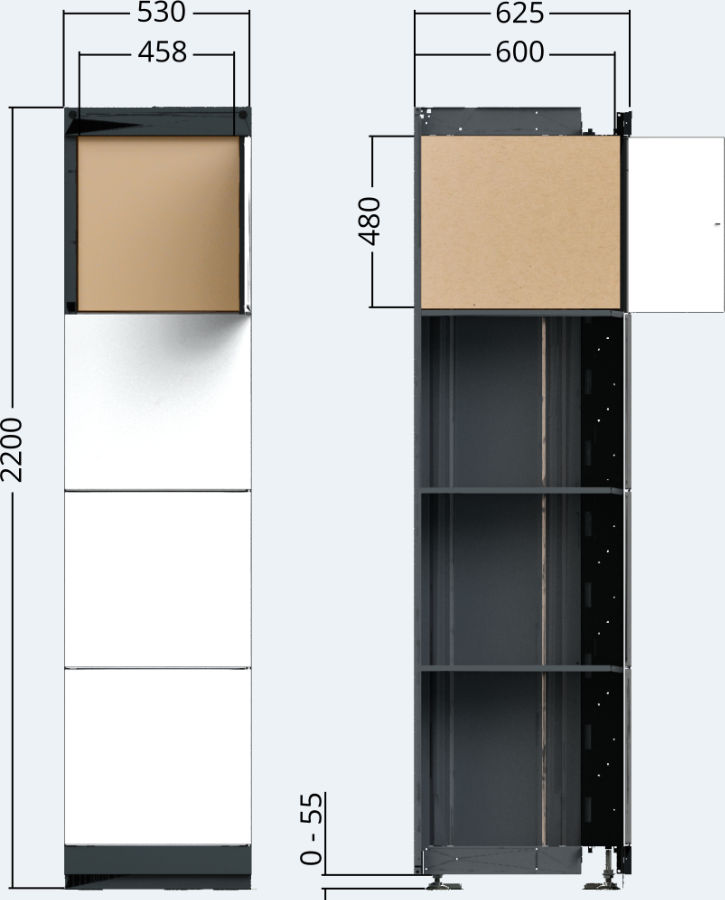 Drawing of the outdoor locker unit of the package delivery station