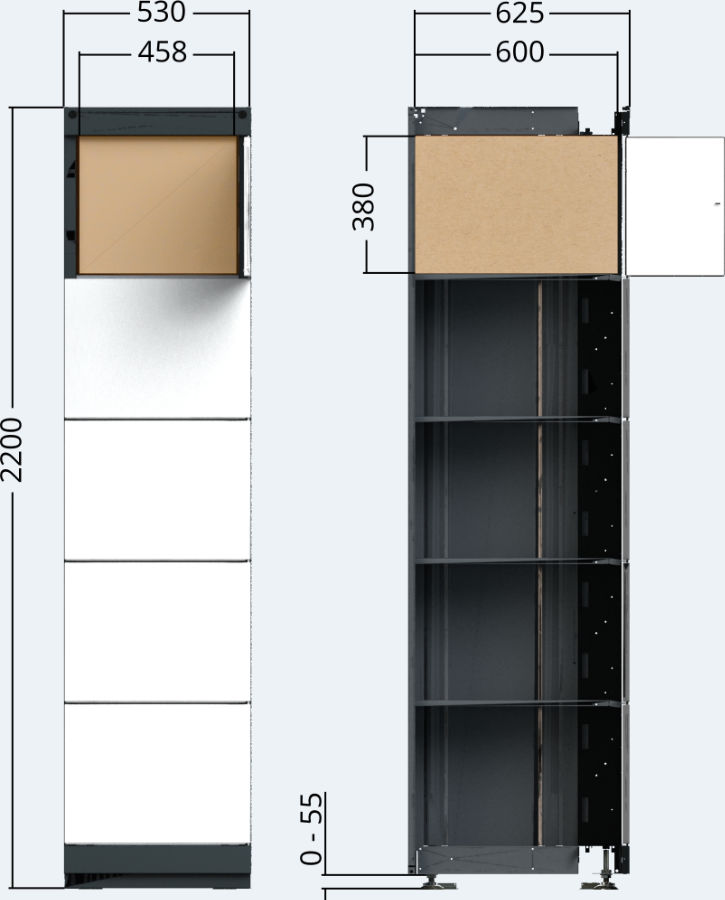 Drawing of the outdoor locker unit of the package delivery station