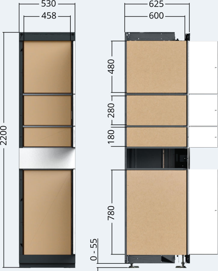 Drawing of the outdoor locker unit of the package delivery station