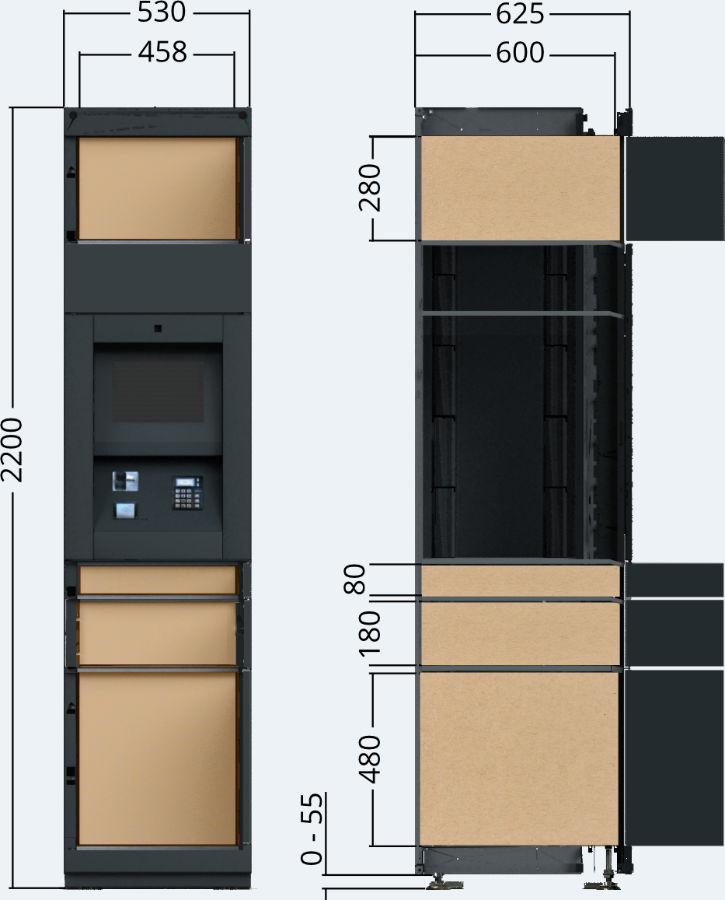 Drawing of the outdoor terminal locker unit of the package delivery station