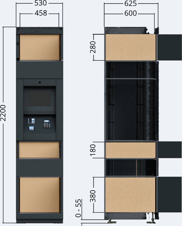 Drawing of the outdoor terminal locker unit of the package delivery station