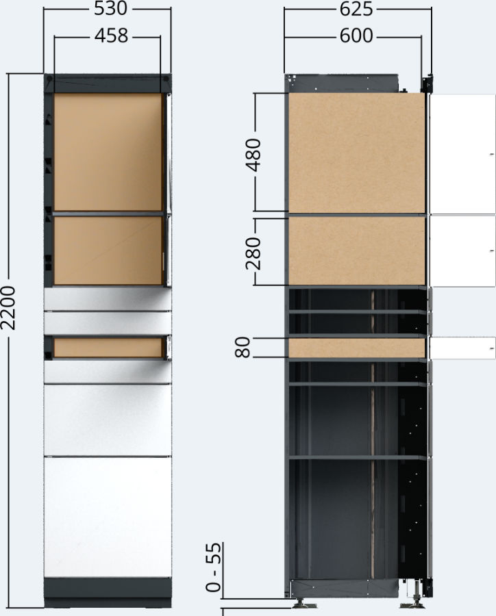 Drawing of the outdoor locker unit of the package delivery station