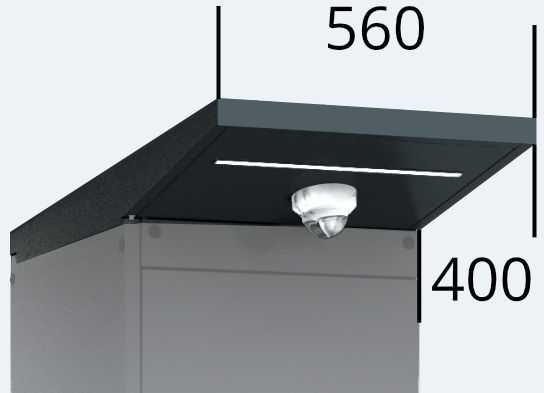 Top camera with an overhang for outdoor cabinet units 560