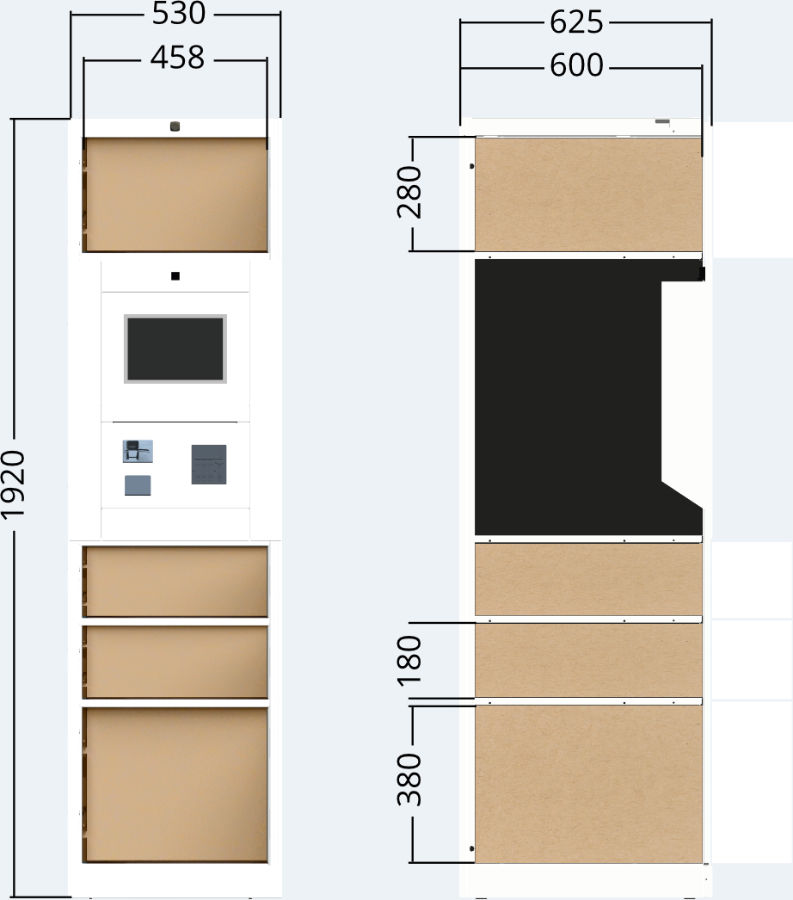 Indoor terminal cabinet unit of the parcel delivery station 4x door