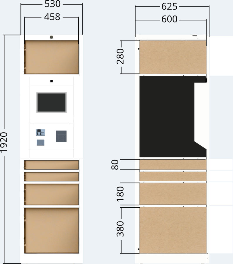 Indoor terminal cabinet unit of the parcel delivery station 5x door