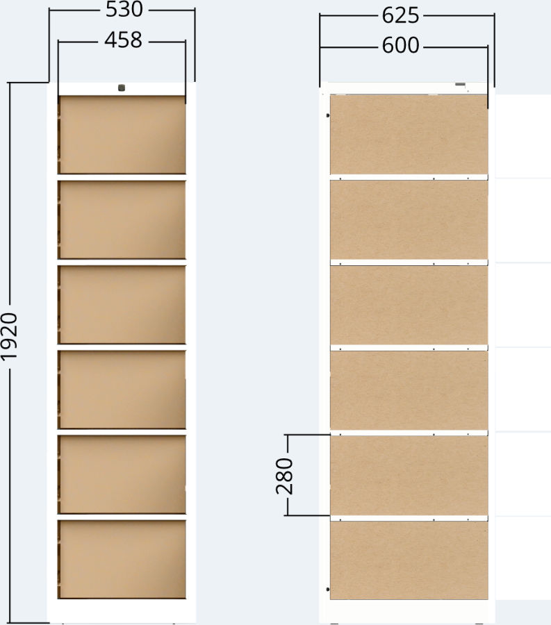 Indoor cabinet unit of the parcel delivery station 6x door