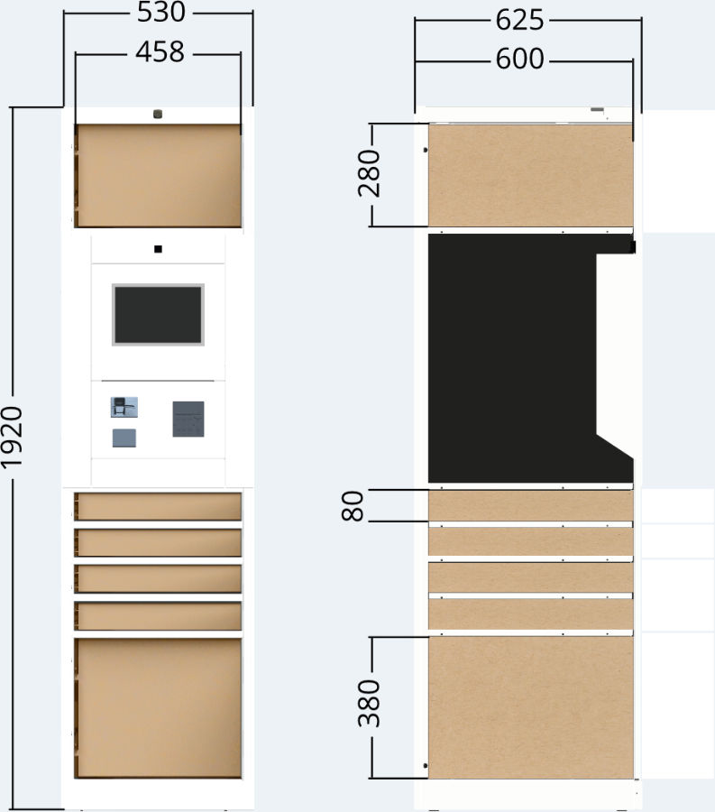 Indoor terminal cabinet unit of the parcel delivery station 6x door