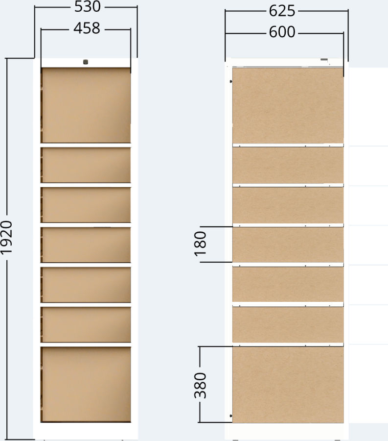 Indoor cabinet unit of the parcel delivery station 7x door