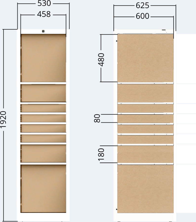 Indoor cabinet unit of the parcel delivery station 8x door