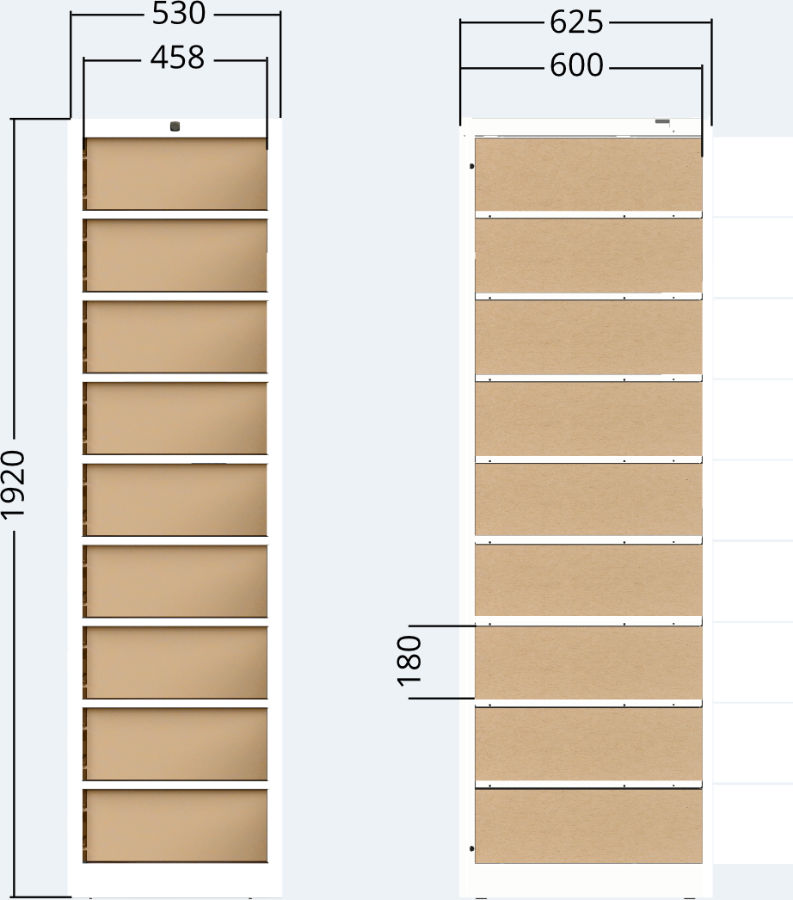 Indoor cabinet unit of the parcel delivery station 9x door