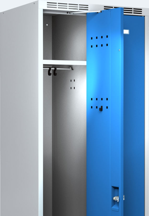 cloakroom lockers with doors inserted in a frame construction