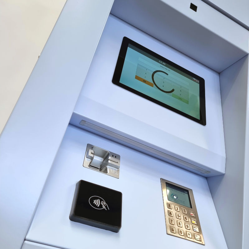 ALFA 3, terminal unit of the parcel locker system with a touch screen and payment terminal.