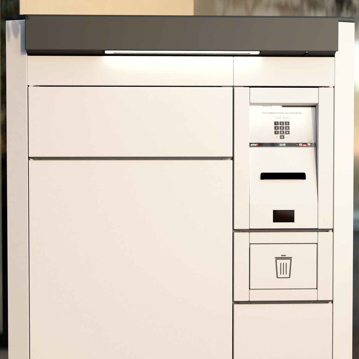 The intuitive alfaBOX Drop terminal with a touchscreen and 2D and QR code scanner makes parcel drop-off quick and convenient. The intuitive alfaBOX Drop terminal with a touchscreen and 2D and QR code scanner makes parcel drop-off quick and convenient.