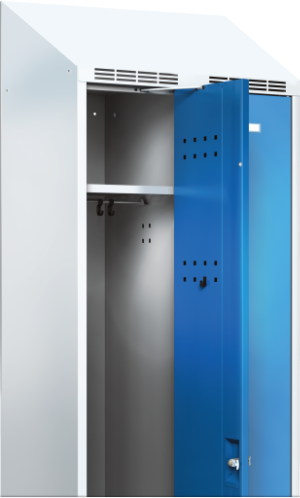 cloakroom lockers with doors inserted in a frame construction