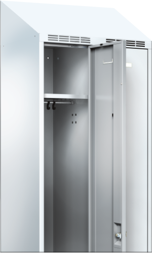 cloakroom lockers with doors inserted in a frame construction