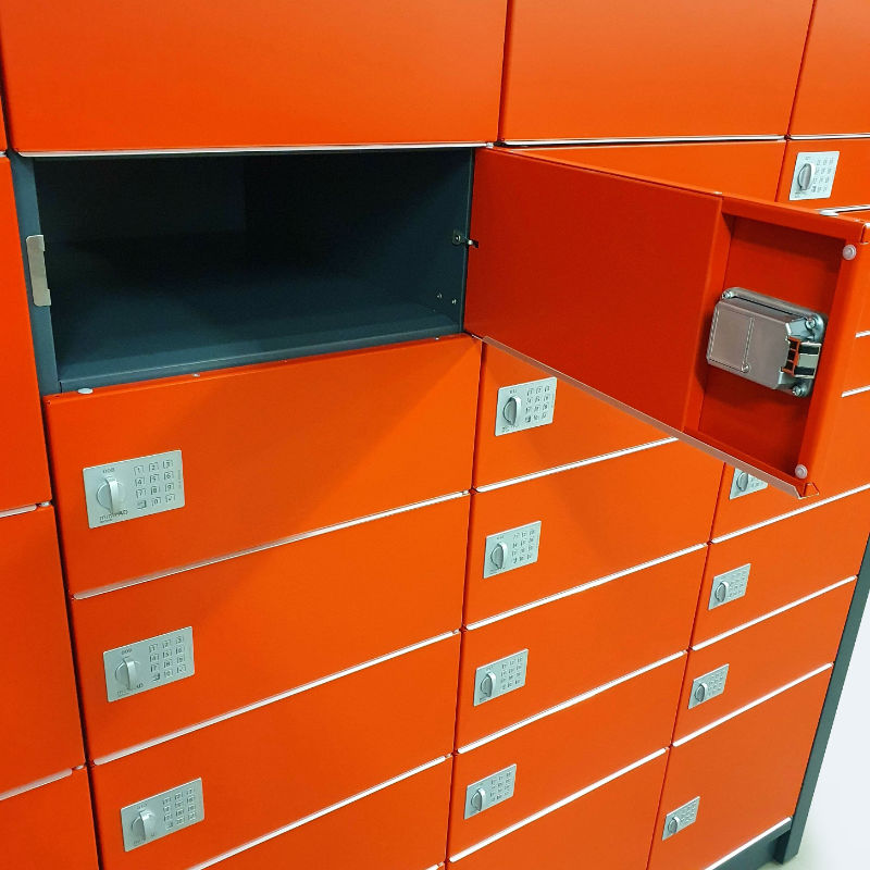 Double-plated doors of a package delivery locker