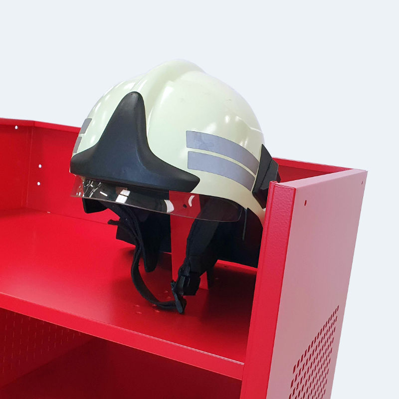 Firefighter helmet placed on a holder 