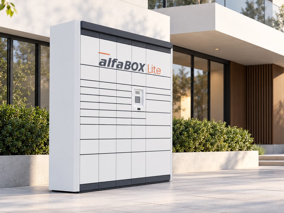 The compact alfaBOX Lite parcel locker offers an energy-efficient solution for self-service parcel delivery.