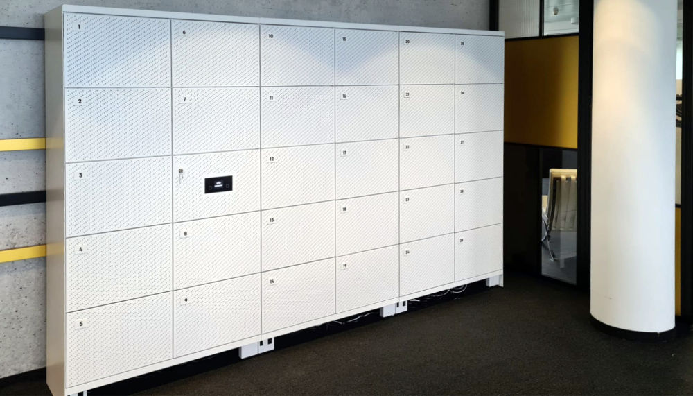 Metal electronically lockable boxes for shared workspaces