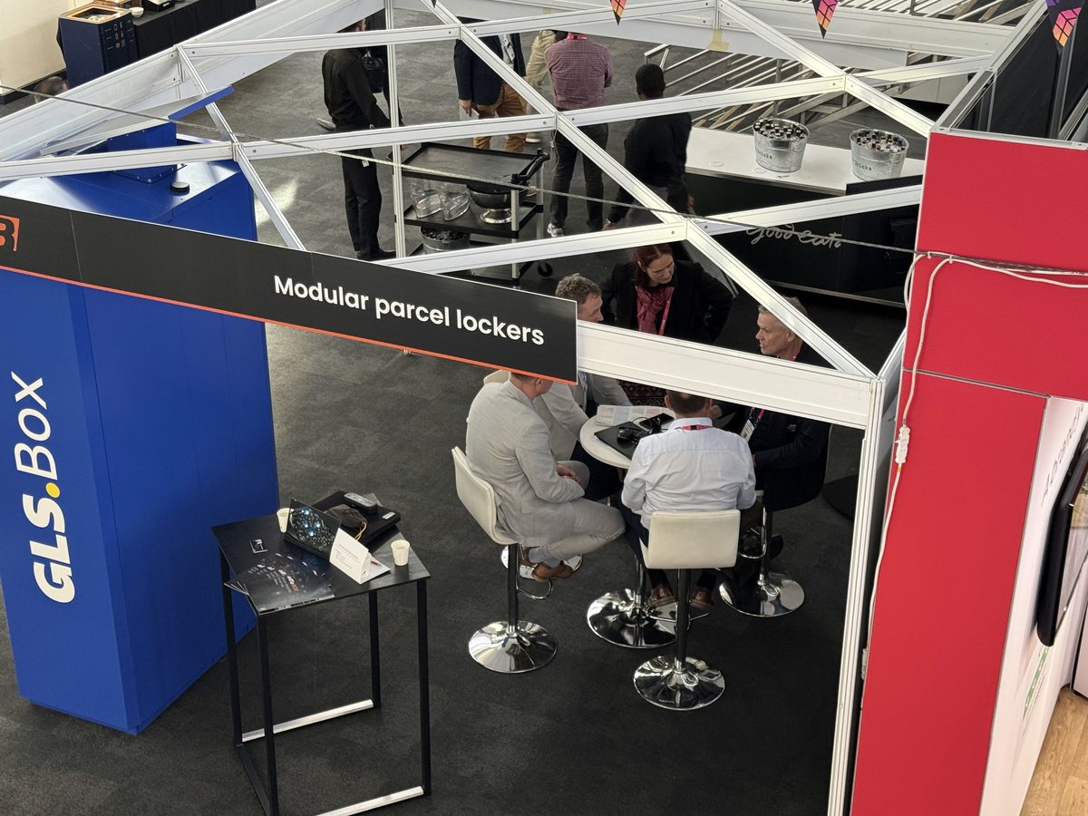 An aerial view of the ALFA 3 exhibition stand showcasing our modular parcel lockers. An aerial view of the ALFA 3 exhibition stand showcasing our modular parcel lockers.