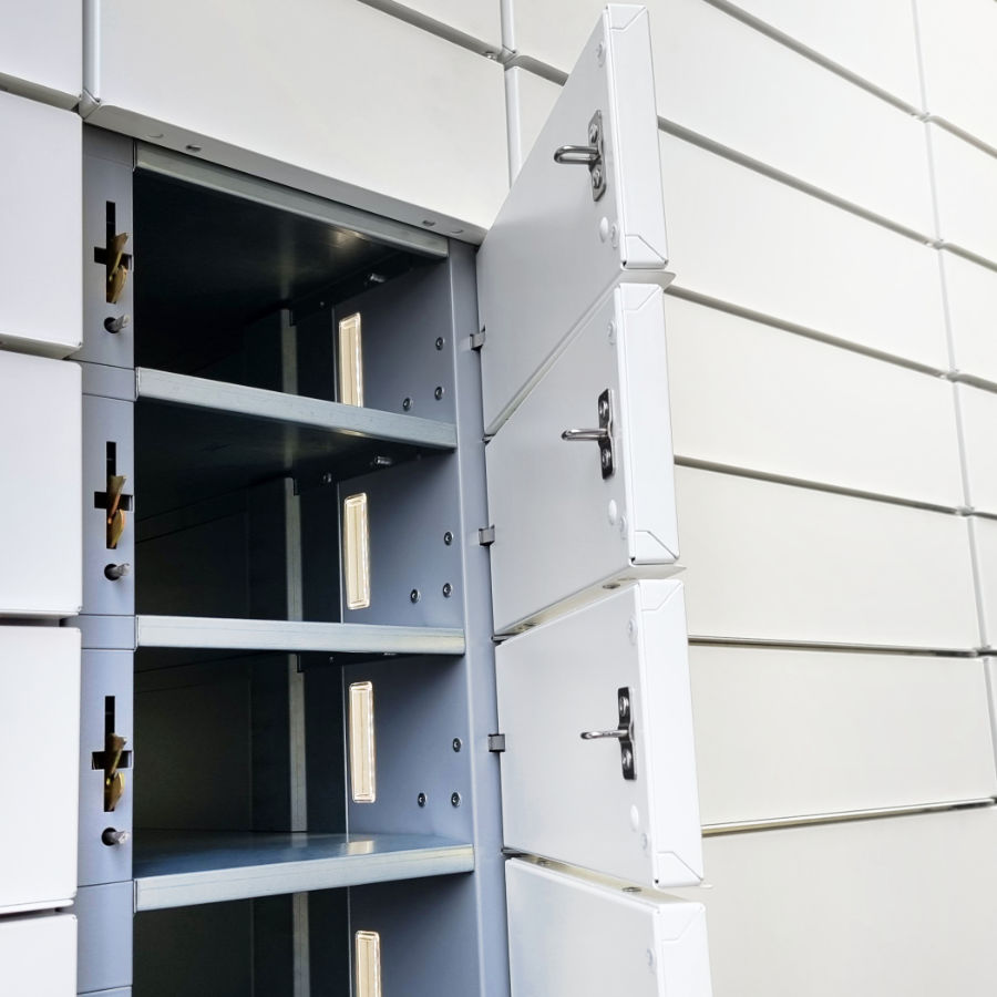 Illuminated lockers of the electronically lockable package delivery locker system