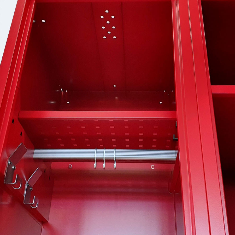 View of the interior of the firefighter locker in the firefighter suit compartment