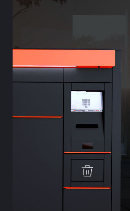 Detail of the alfaBOX parcel locker with orange LED lighting and touchscreen display – ALFA 3 at Parcel+Post Expo 2026 in London, Stand E42. Detail of the alfaBOX parcel locker with orange LED lighting and touchscreen display – ALFA 3 at Parcel+Post Expo 2026 in London, Stand E42.
