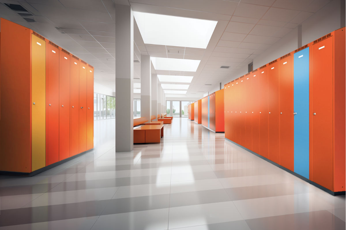 Divided lockers height 195cm with sloping ceiling.