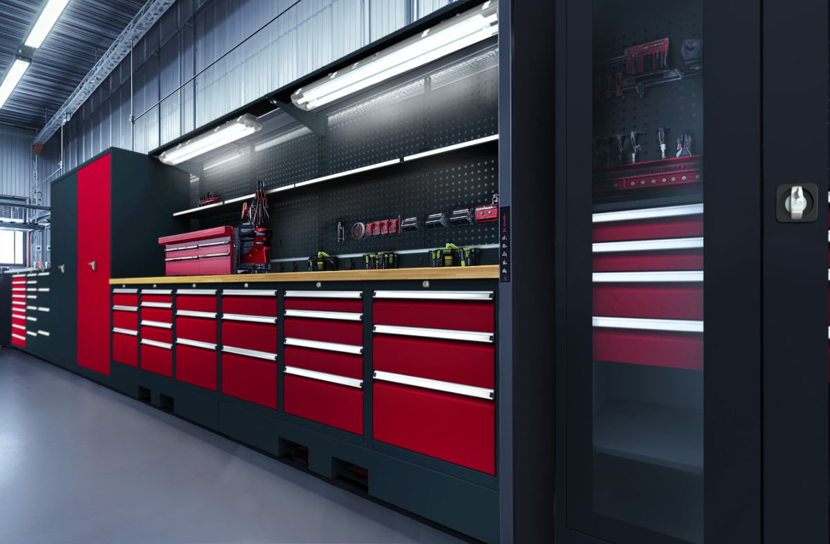 Workshop furniture in various colours