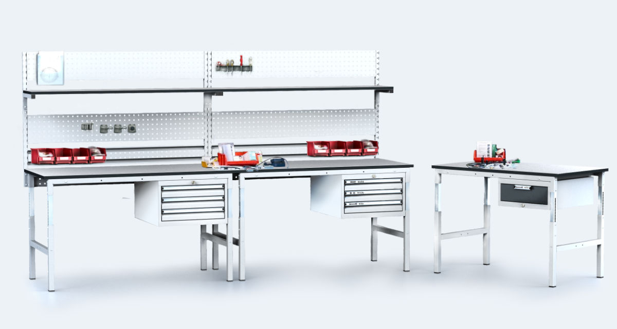 Thus the high-quality ALSOR workbenches can be used as an ESD workplace, or a workplace for services and assembly plants.