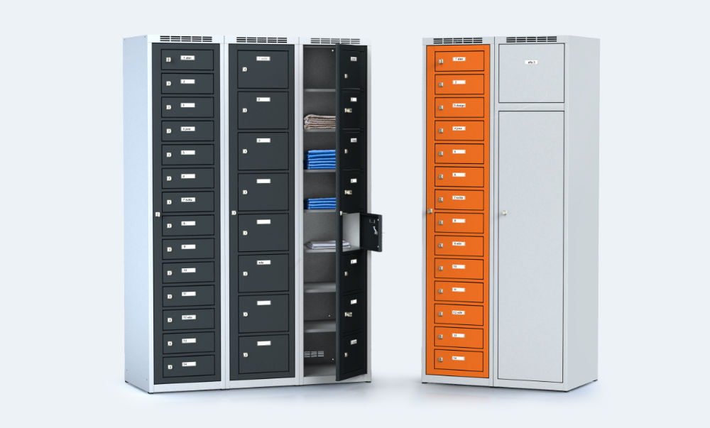 The lockers for work clothes distribution