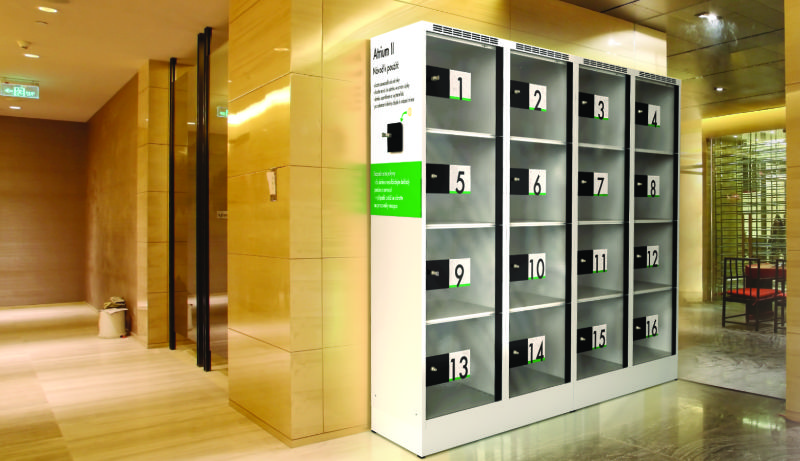 Luggage lockers with glass doors