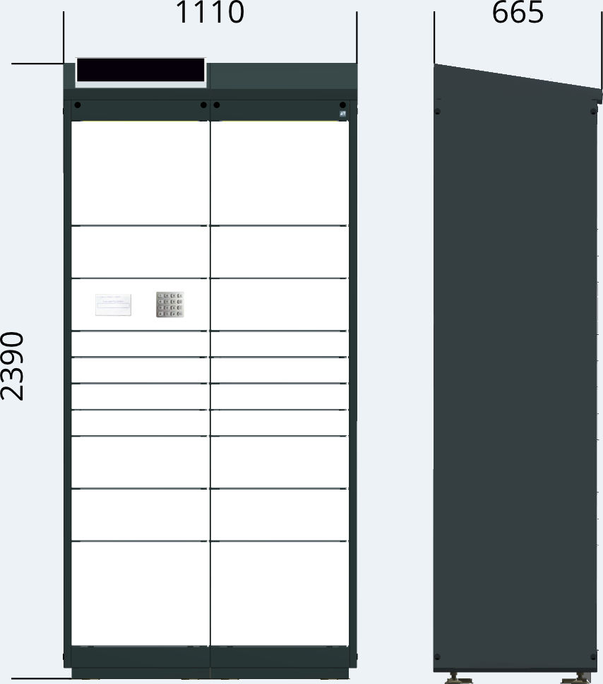 Outdoor parcel lockers unit with 19 boxes