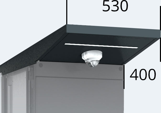 Top camera with an overhang for outdoor cabinet units 530