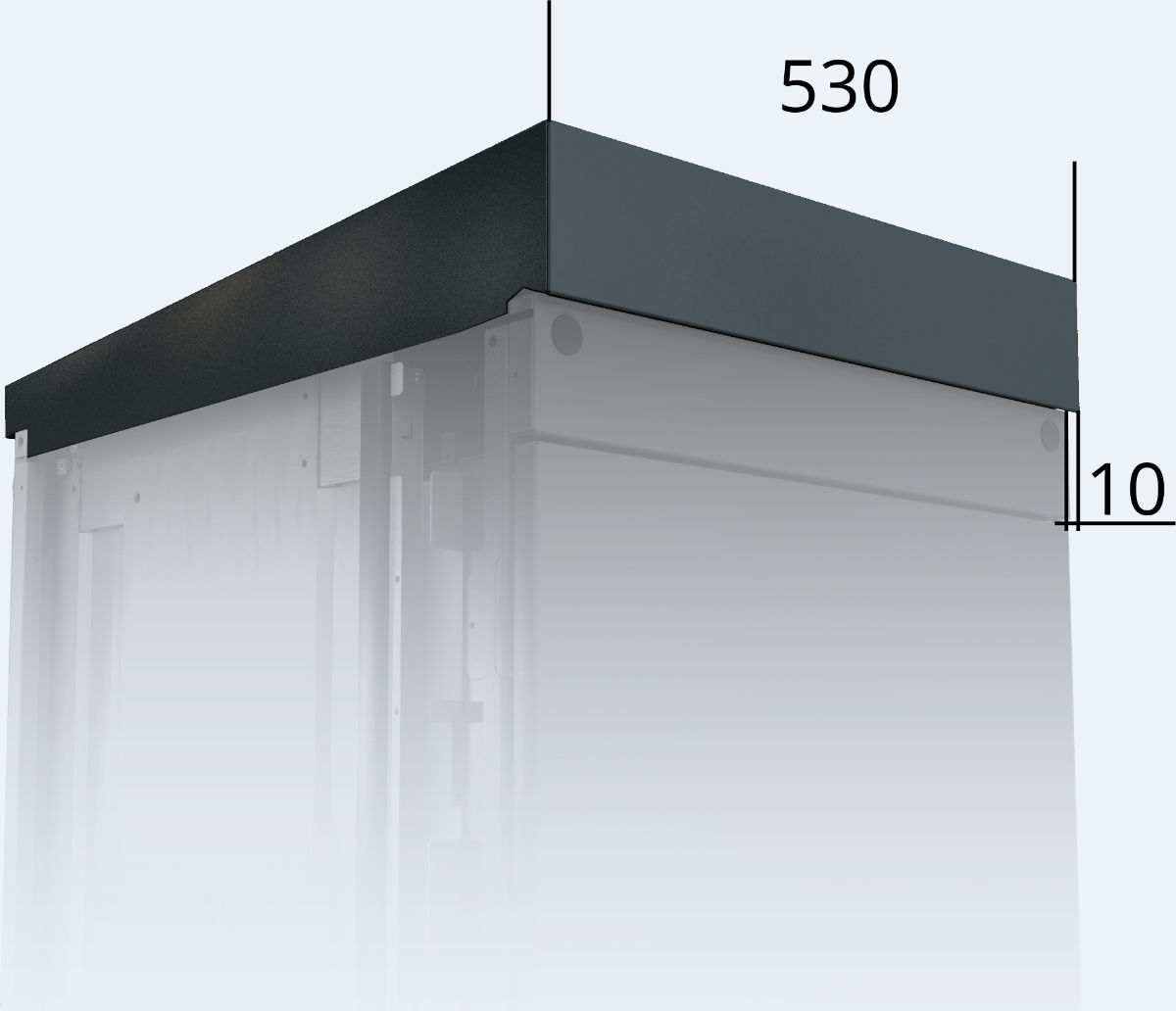Top with a reduced overhang 10 for outdoor cabinet units 530