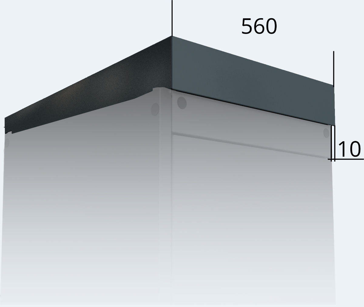 Top with a reduced overhang 10 for outdoor cabinet units 560