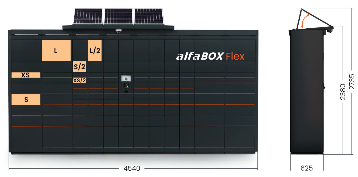 It offers storage spaces ranging from size XS up to XXL