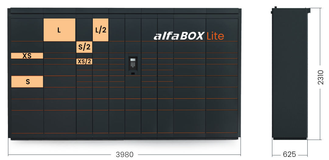 It offers storage spaces ranging from size XS up to XXL