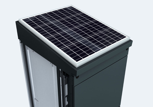 Slanted top with a solar panel for outdoor cabinet units 530